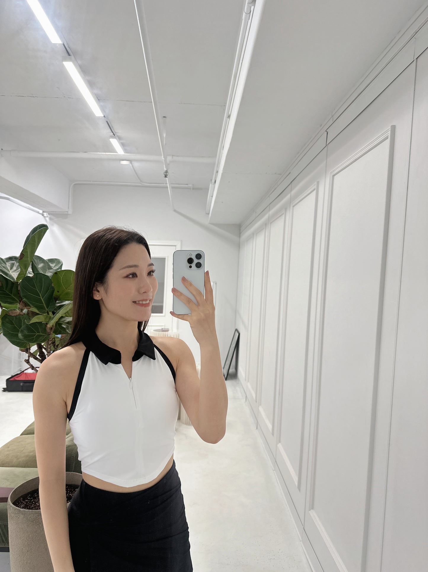 Athletic Polo Collar Zipper Top