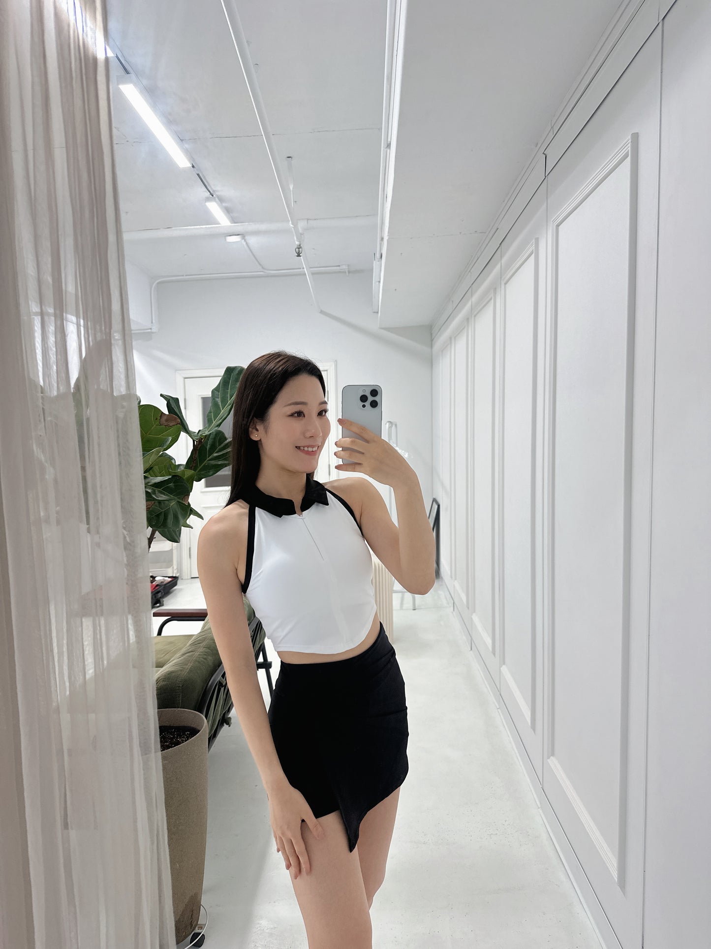Athletic Polo Collar Zipper Top