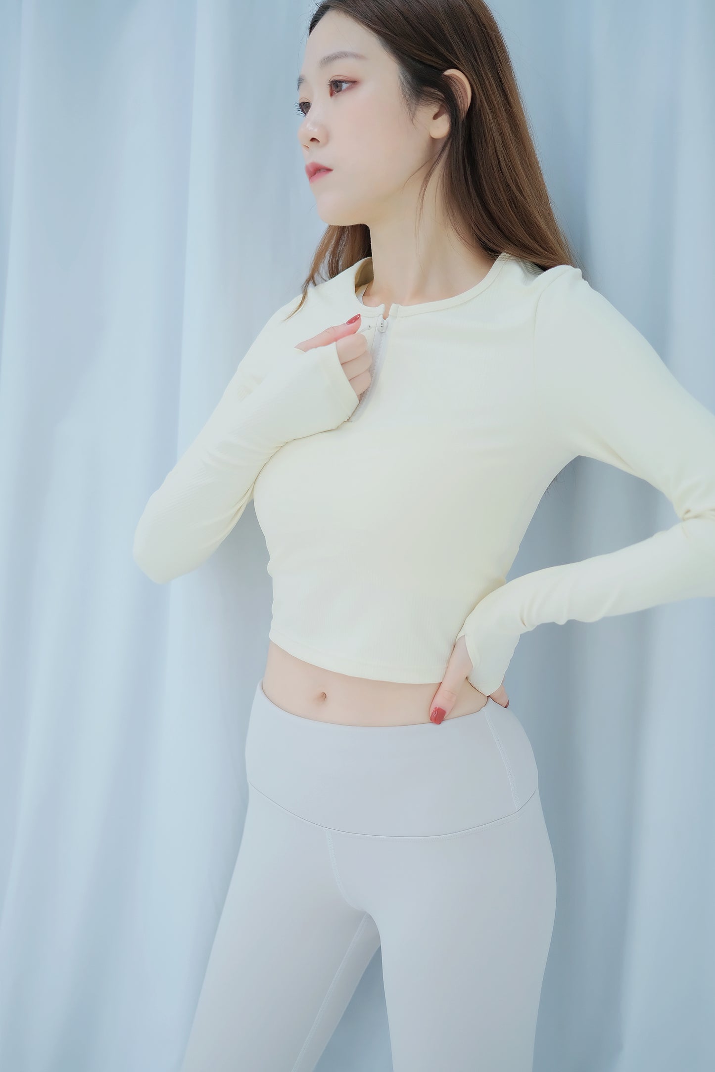 PREMIUM-The Zipper Round Neck Long Sleeve Top