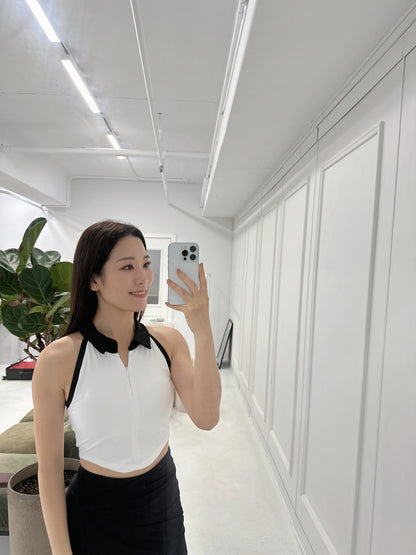 Athletic Polo Collar Zipper Top