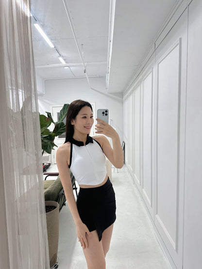 Athletic Polo Collar Zipper Top