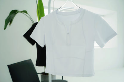 Classy Zipper Short Sleeve Top